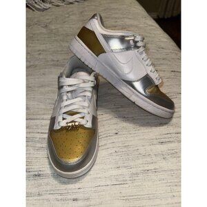 Nike Gold White & Silver Dunk Low SE Authentic Shoes Size 8